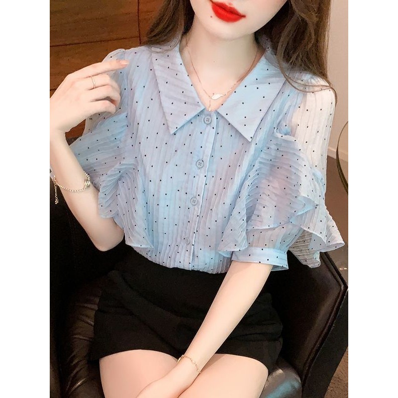 ฤดูร้อนใหม่ เสื้อแขนสั้นชิฟฟอนแขนระบาย แฟชั่นหรูหรา เรียบง่าย หลวม สบาย ลำลอง หลากหลาย สไตล์ผู้หญิงที่ไม่ซ้ำใคร