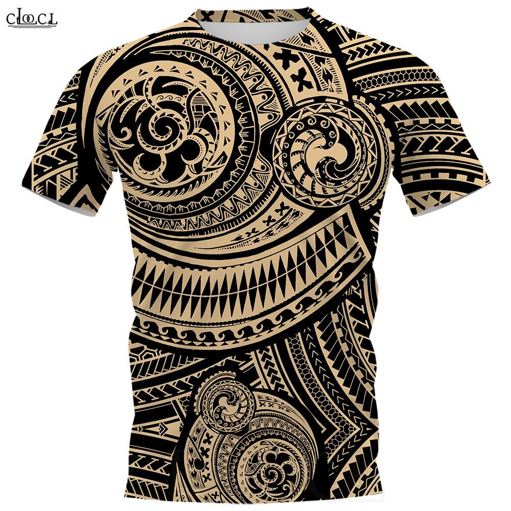 ลายสักไวกิ้ง สไตล์โพลินีเซียน เสื้อยืดพิมพ์ 3D สำหรับผู้ชาย เสื้อยืดแขนสั้นฤดูร้อนแบบสบายๆ