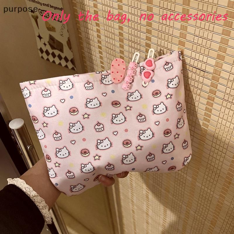 SANRIO [วัตถุประสงค์] น่ารักหวาน ซานริโอ สวัสดี คิตตี้ กระเป๋าเครื่องสําอางสาว เคที แมวแต่งหน้ากระเป๋าความจุสูงเดินทางแบบพกพากระเป๋าเก็บกระเป๋าจัดระเบียบของขวัญ [พร้อมสต