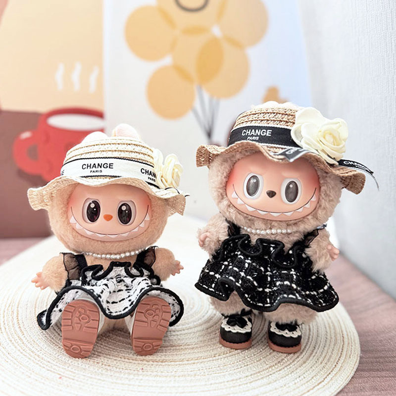 17 ซม. Labubu เสื้อผ้า v1v2v3 Macaron นั่งปาร์ตี้กลิ่นหอมกระโปรงสายรัด