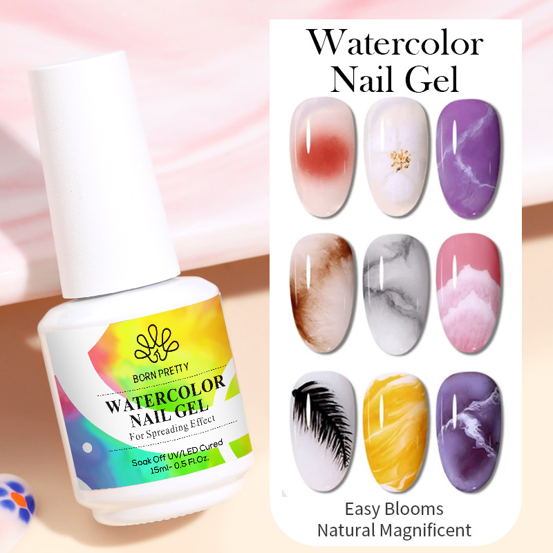 BORN PRETTY Clear Blooming เล็บเจลโปแลนด์กึ่งถาวร UV Spreading Effect Marble NailPolish สีน้ําแต่งเล
