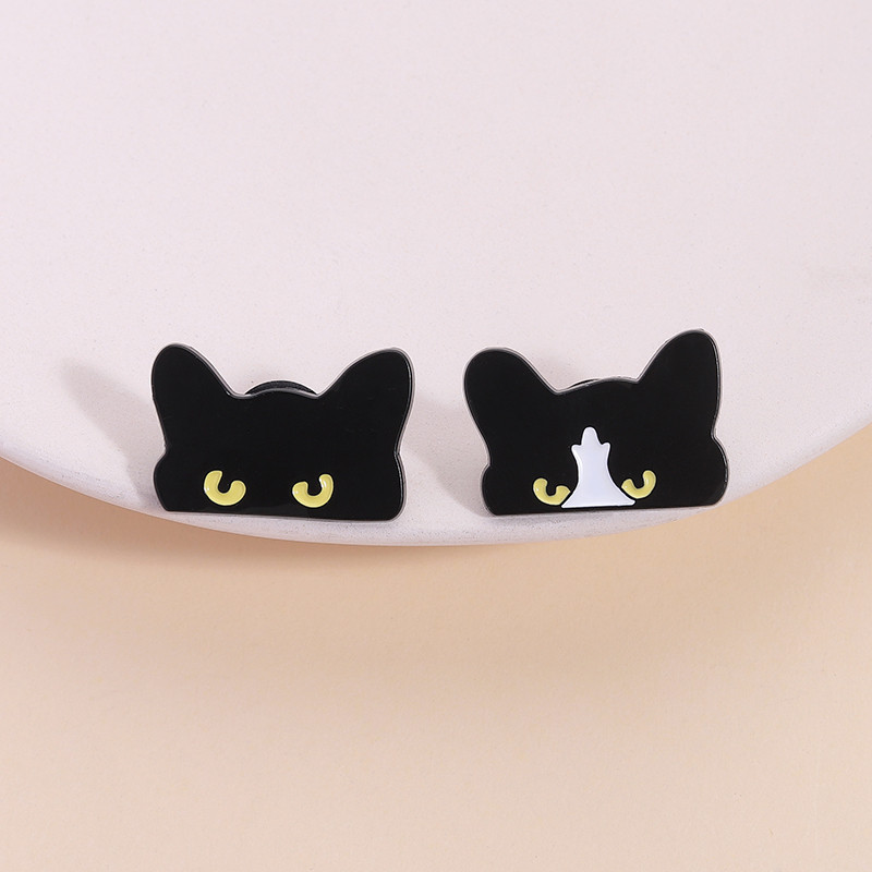 น่ารัก Peeking Black Cat การ์ตูนเข็มกลัดคู่มิตรภาพป้ายโลหะ Kawaii สัตว์เครื่องแต่งกาย Lapel Pin Jewellery ของขวัญ