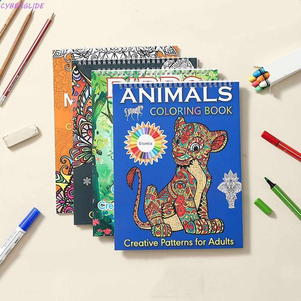 สมุดระบายสี CYBERGLIDE Kids, Mandala/Birds/Butterfly/Animal Single Side Coloring Pattern for , 20 ภา