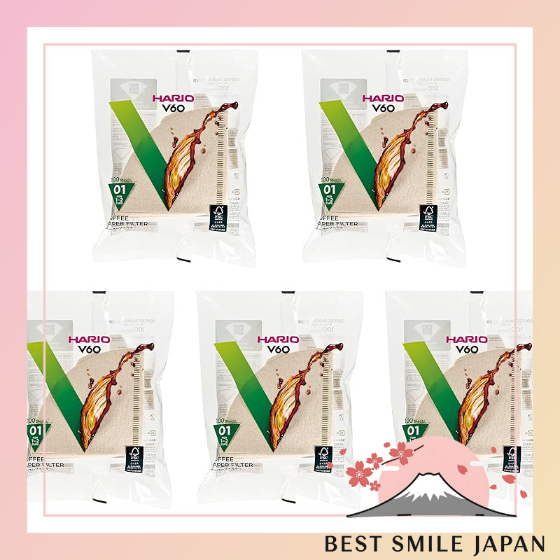 HARIO V60 Paper Filter 01M for 1-2 Cups, 500 Sheets, Unbleached VCF-01-100M
