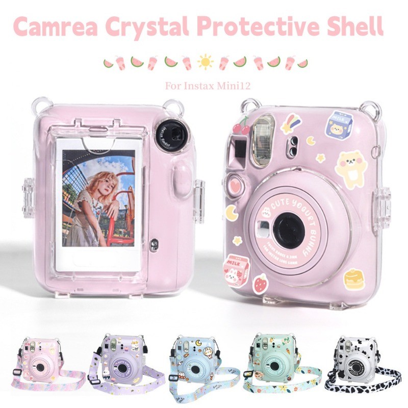 โปร่งใสกล้องสําหรับ Fujifilm Instax Mini 12 กระเป๋ากล้อง PC Crystal Storage Case พร้อมสายคล้องไหล่สําหรับ Instax Mini 12