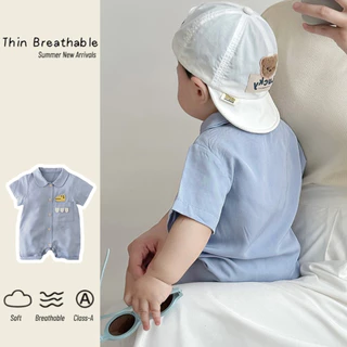 เด็กฤดูร้อนเสื้อผ้าใหม่ชายและหญิงบางระบายอากาศบอดี้สูทแขนสั้น0-24เดือนเด็กผ้าฝ้ายแท้โปโลหล่อน่ารักการ์ตูนจระเข้สไตล์เกาหลี ชุดรอมเปอร์