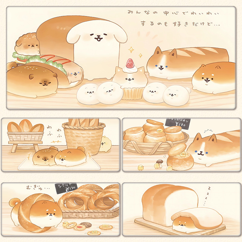 Healing Shiba Inu Bread Mouse Pad ขนาดใหญ่น่ารักการ์ตูนแผ่นเกม Simple Dog แป้นพิมพ์คอมพิวเตอร์แผ่นรองโต๊ะ