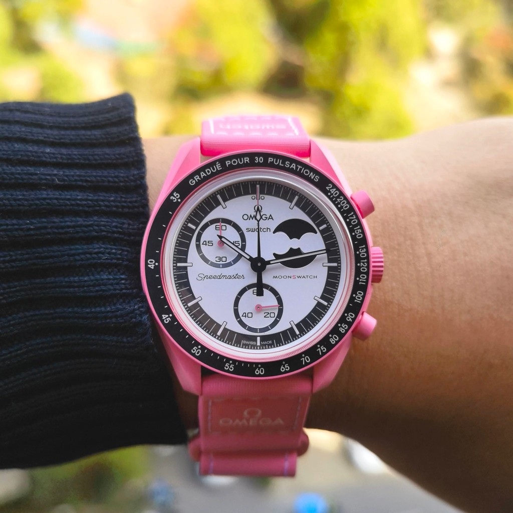 MoonSwatch MISSION TO THE PINK MOONPHASE ใหม่นาฬิกาผู้ชายฟังก์ชั่นเต็มรูปแบบ Quarz Chronograph Luminous นาฬิกาข้อมือ