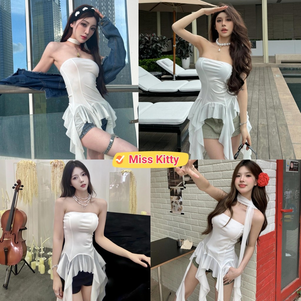 🎀Miss Kitty❤️​พร้อมส่ง เสื้อเกาะอก ปลายปล่อย น่ารักๆ สีพื้นเรียบหรูดูแพง "FY2826"