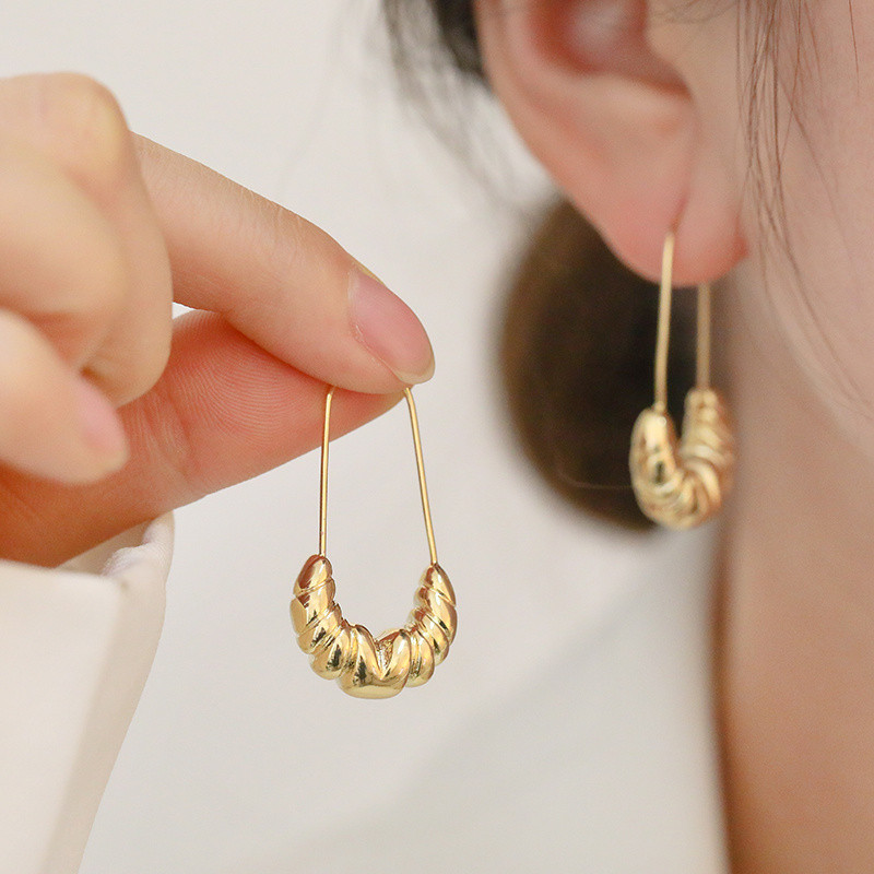 [GG] ต่างหูครัวซองต์ ต่างหู U-Line สีทอง อุปกรณ์เสริมสุภาพสตรี