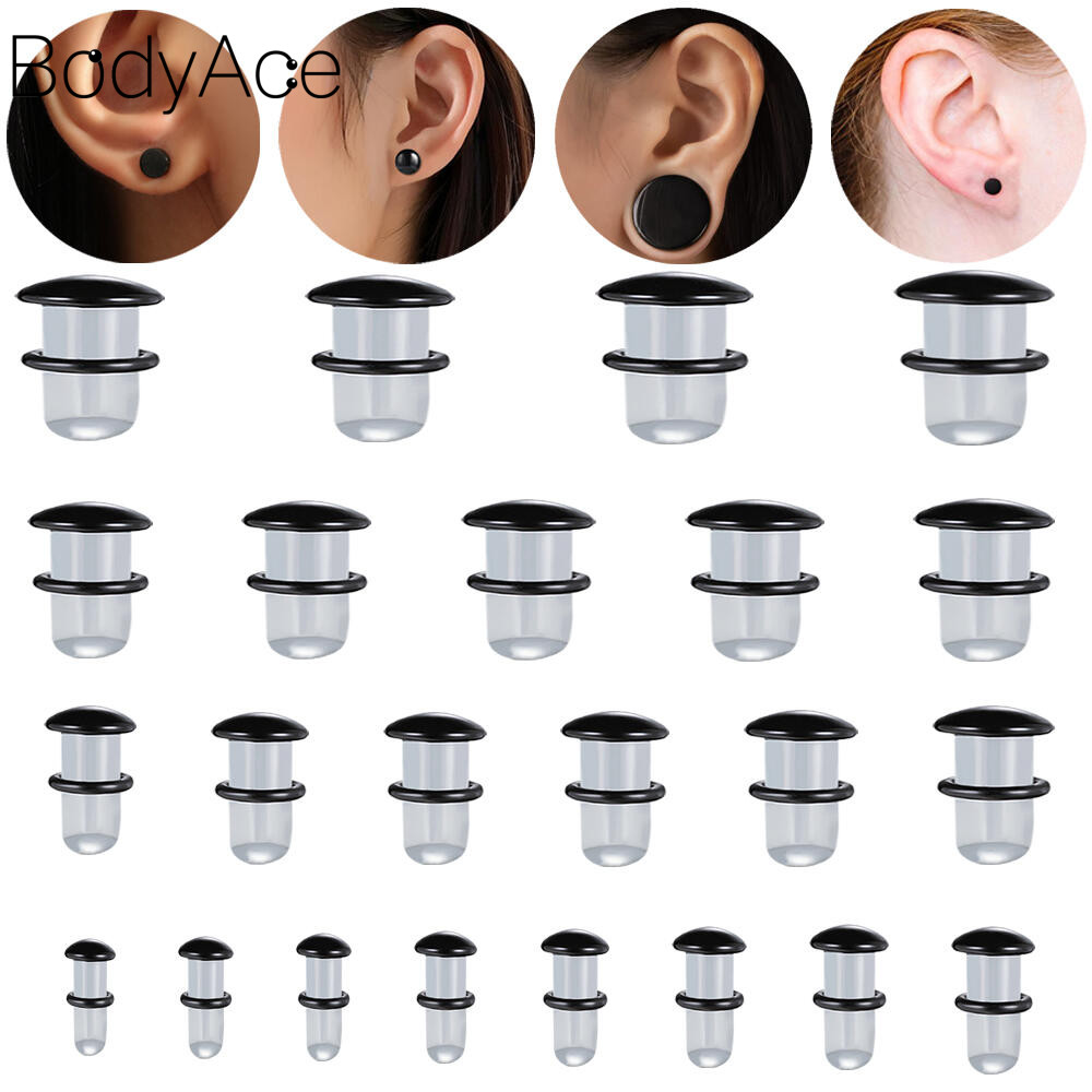 Bodyace Bodyace 1 PC แก้วหูปลั๊กรอบหู Expander สีดําหูวัดเห็ดหู Stretcher Lobe หูปลั๊กและอุโมงค์