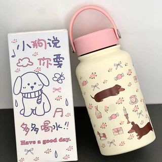 ถ้วยสูญญากาศ 900ml สแตนเลส304ฉนวนฉนวนถ้วย การ์ตูนสุนัขขนาดใหญ่ ถ้วยชาของขวัญวันเกิด T01268
