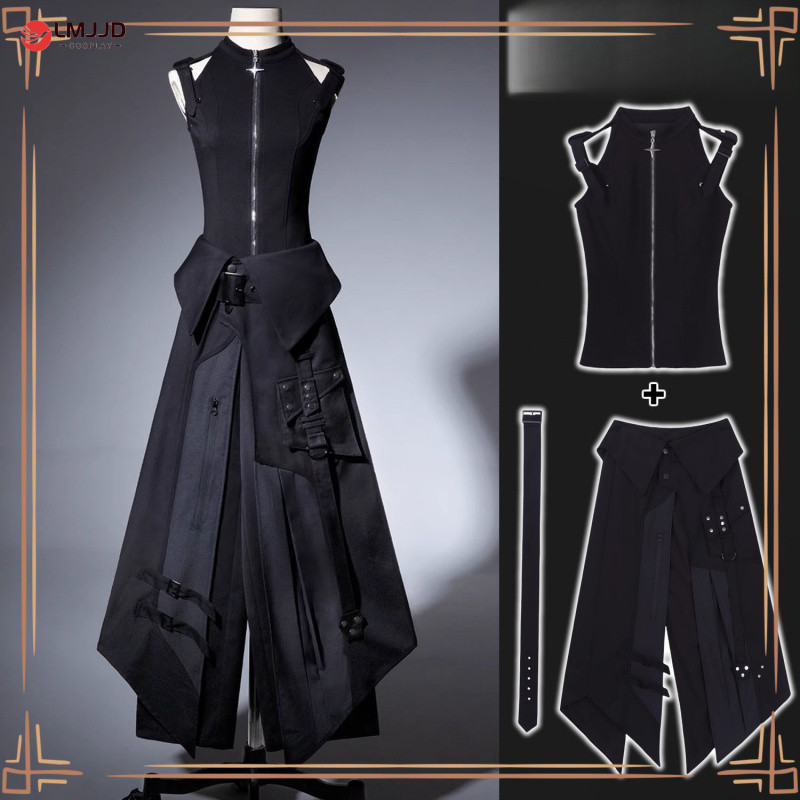 Original Stylish Prince Motorcycle Style Dark Gothic Lolita Top and Pants Cool Black OC Style