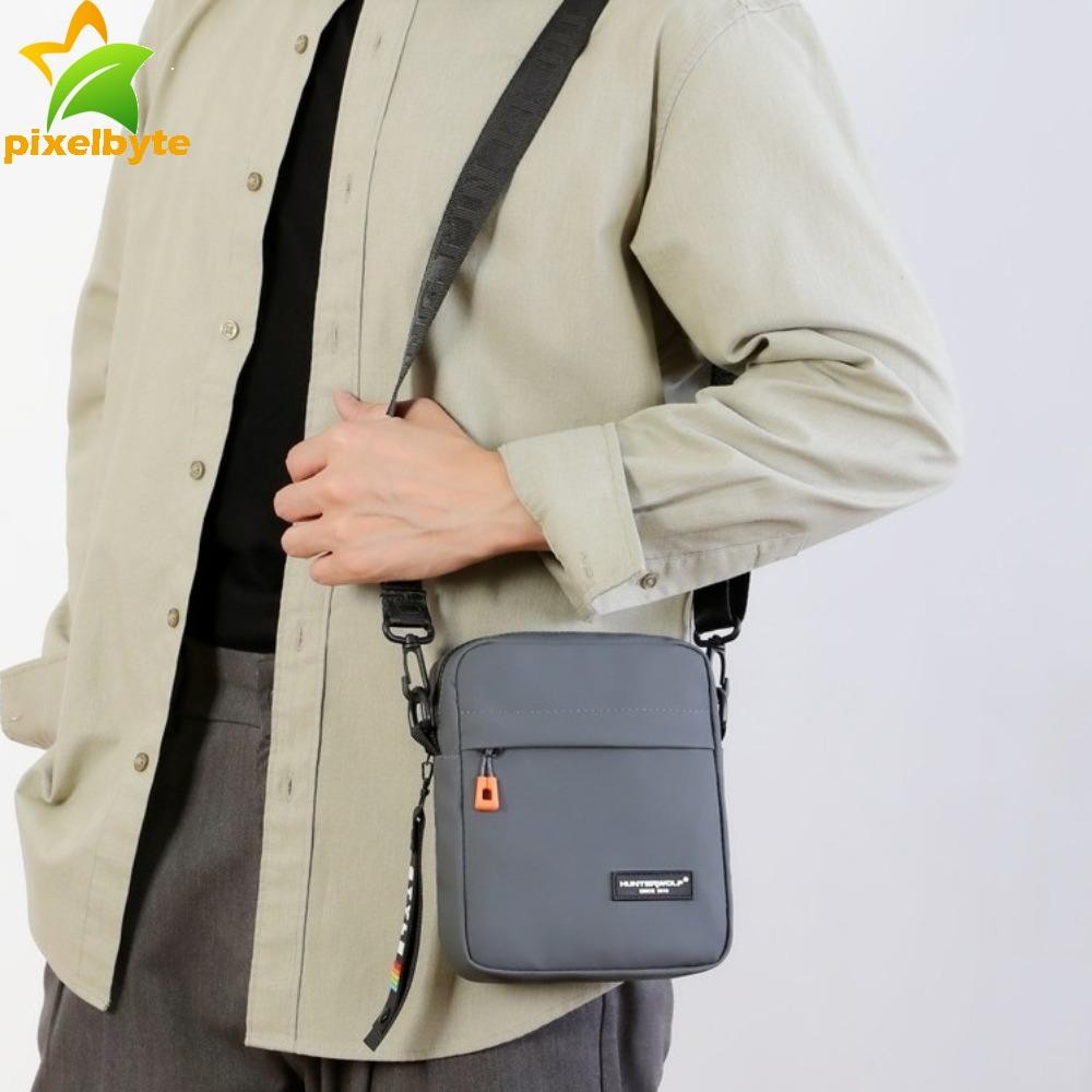 PIXELBYTE กระเป๋าสะพายไหล่,สไตล์ญี่ปุ่น Smooth Mens Crossbody Bag,กระเป๋าMessenger Minimalist PU Leather Multi-Functional Sports Fitness Pouch Outdoor