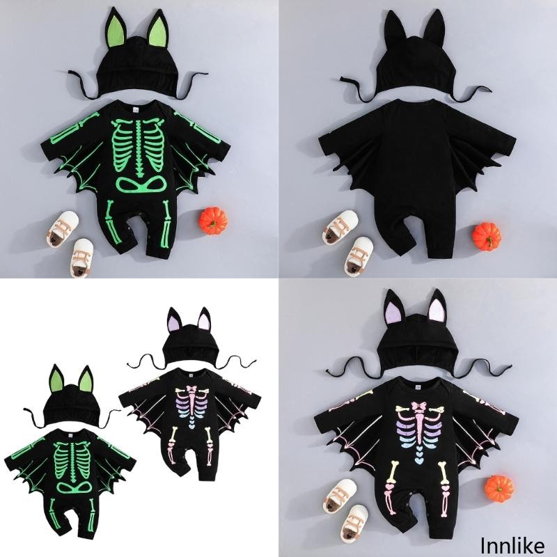 INN เสื้อผ้าลายค้างคาวพร้อมหมวกสำหรับทารกและเด็กวัยหัดเดิน อายุ 0-24 เดือน