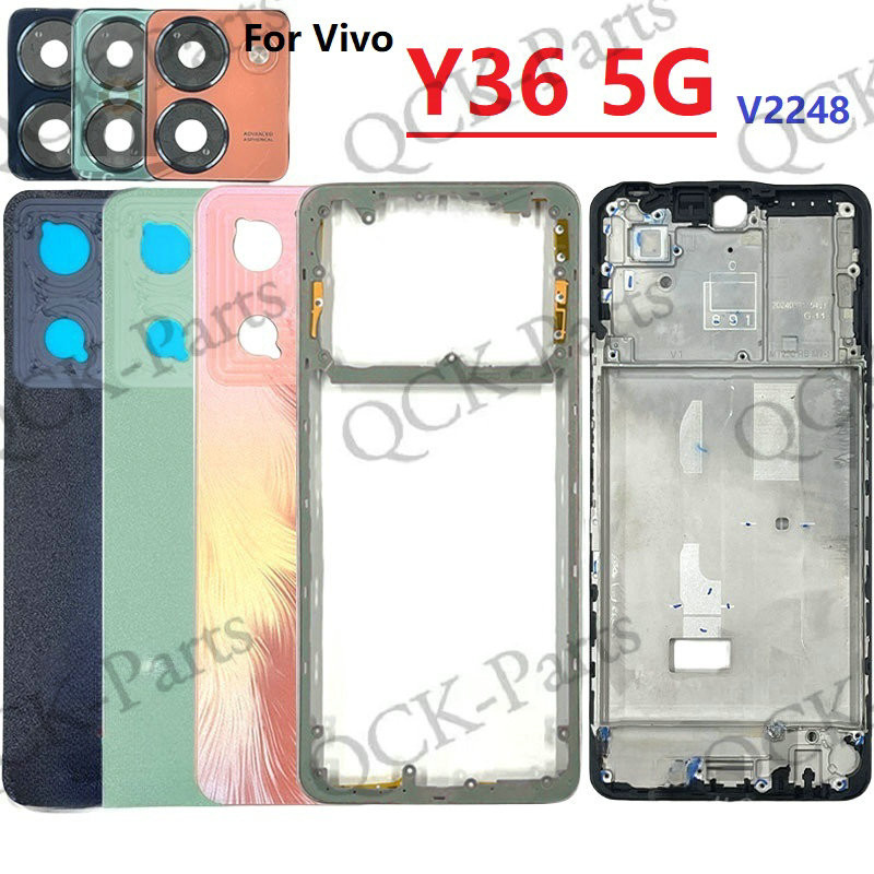 สําหรับ VIVO Y36 5G V2248 แบตเตอรี่ฝาหลังกรอบกลาง + ปุ่ม + กรอบด้านหน้า LCD + เลนส์กล้อง