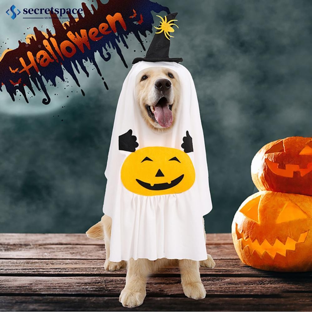 SECRETSPACE ฮาโลวีน Ghost สุนัขเครื่องแต่งกายหมวกและเสื้อคลุมถุงขนม Spooky น่ารัก Breathable เคล็ดลั