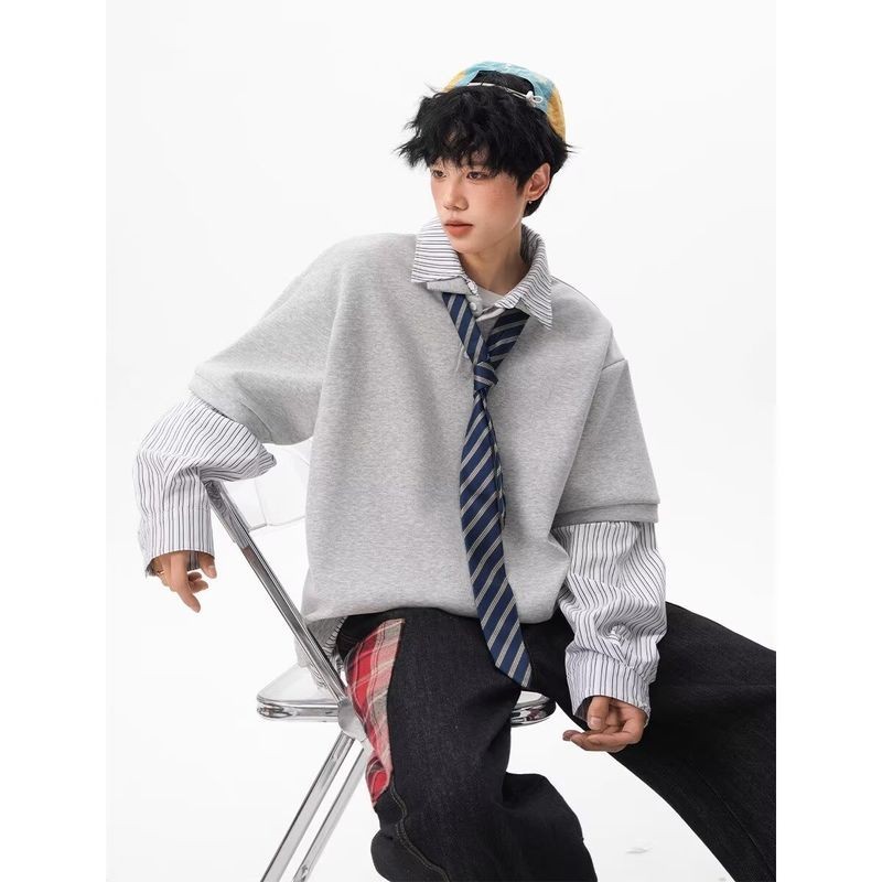 SUIKONE ซุยโคเนะ เสื้อกันหนาวแขนยาวสไตล์วิทยาลัยอเมริกัน แบบคอปกโปโล — صورة 7