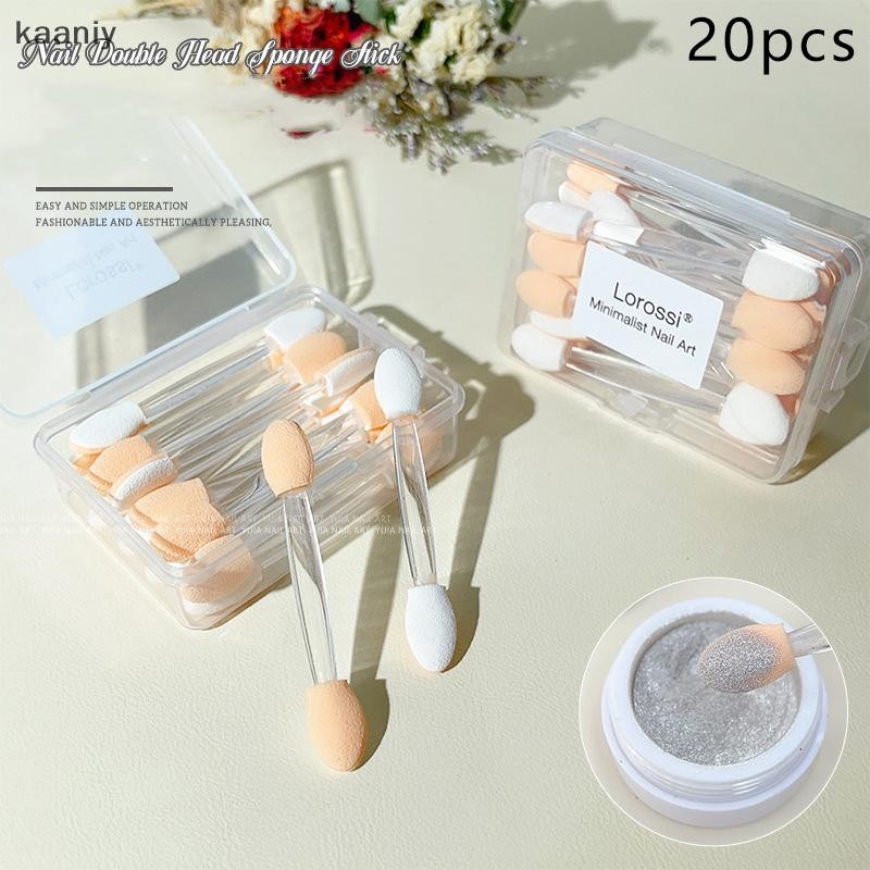 [KAN] 20 ชิ้น Dual Sided อายแชโดว์ฟองน้ํา Applicators ทิ้ง Horaphic Chrome Mirror Nail Powder แปรงเล็บเครื่องมือ FXH