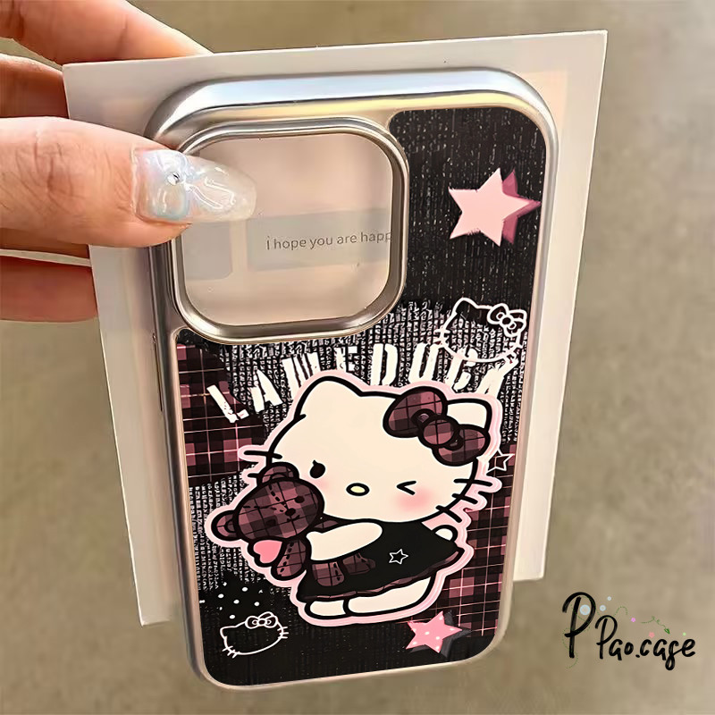 แฟชั่น HelloKitty เข้ากันได้เคสไอโฟน 16 11 XR 13 15 14 12 Pro Max 7 15 14 8 Plus XS X Max SE ดาวน้อยการชุบด้วยไฟฟ้าเคส