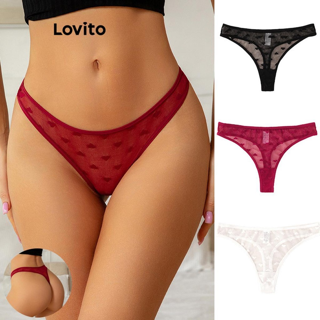 Lovito กางเกงชั้นในลูกไม้ธรรมดาเซ็กซี่สำหรับผู้หญิง LNL73102