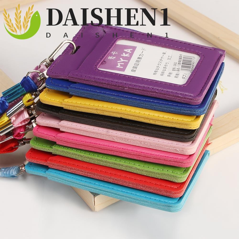 Daishen1 กระเป๋าใส่บัตรประจําตัว หนัง PU เรียบง่าย เชือกเส้นเล็ก โรงเรียน ธุรกิจ อุปกรณ์สํานักงาน กระเป๋าสตางค์ กระเป๋าใส่เหรียญ ซิป