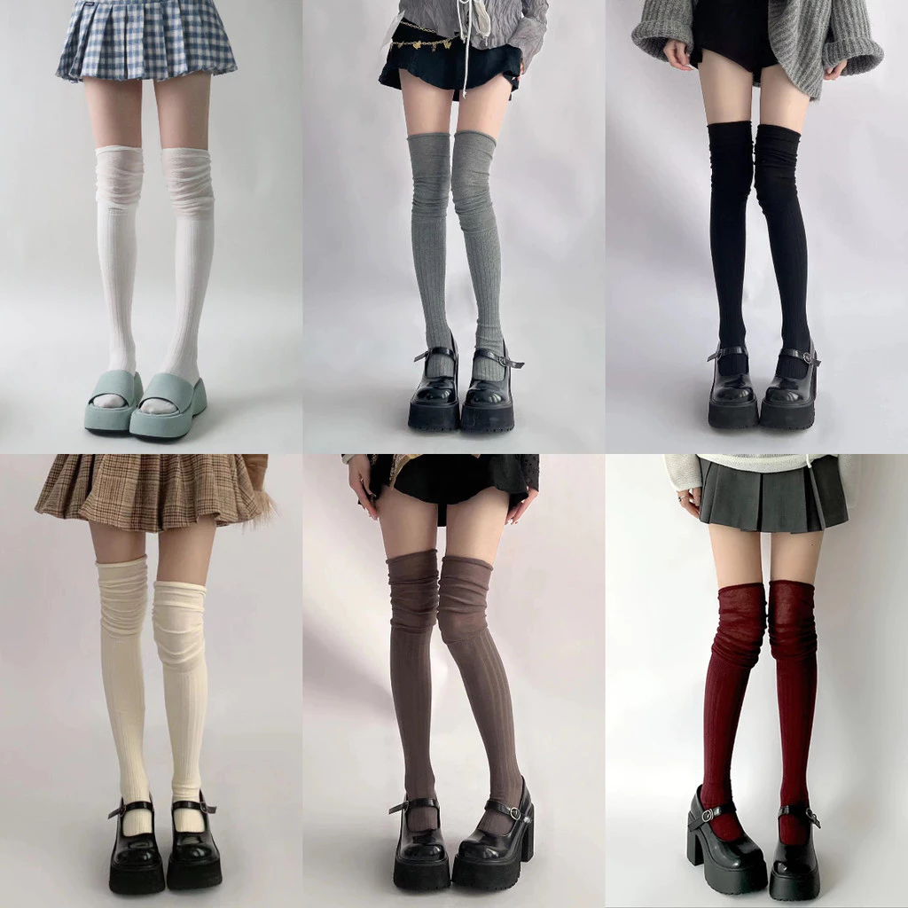 ถุงเท้าเหนือเข่า ถุงเท้า JK อบอุ่น เรียบง่ายและทันสมัย ทำจากผ้าฝ้ายสีทึบ โชว์เรียวขายาวขึ้น