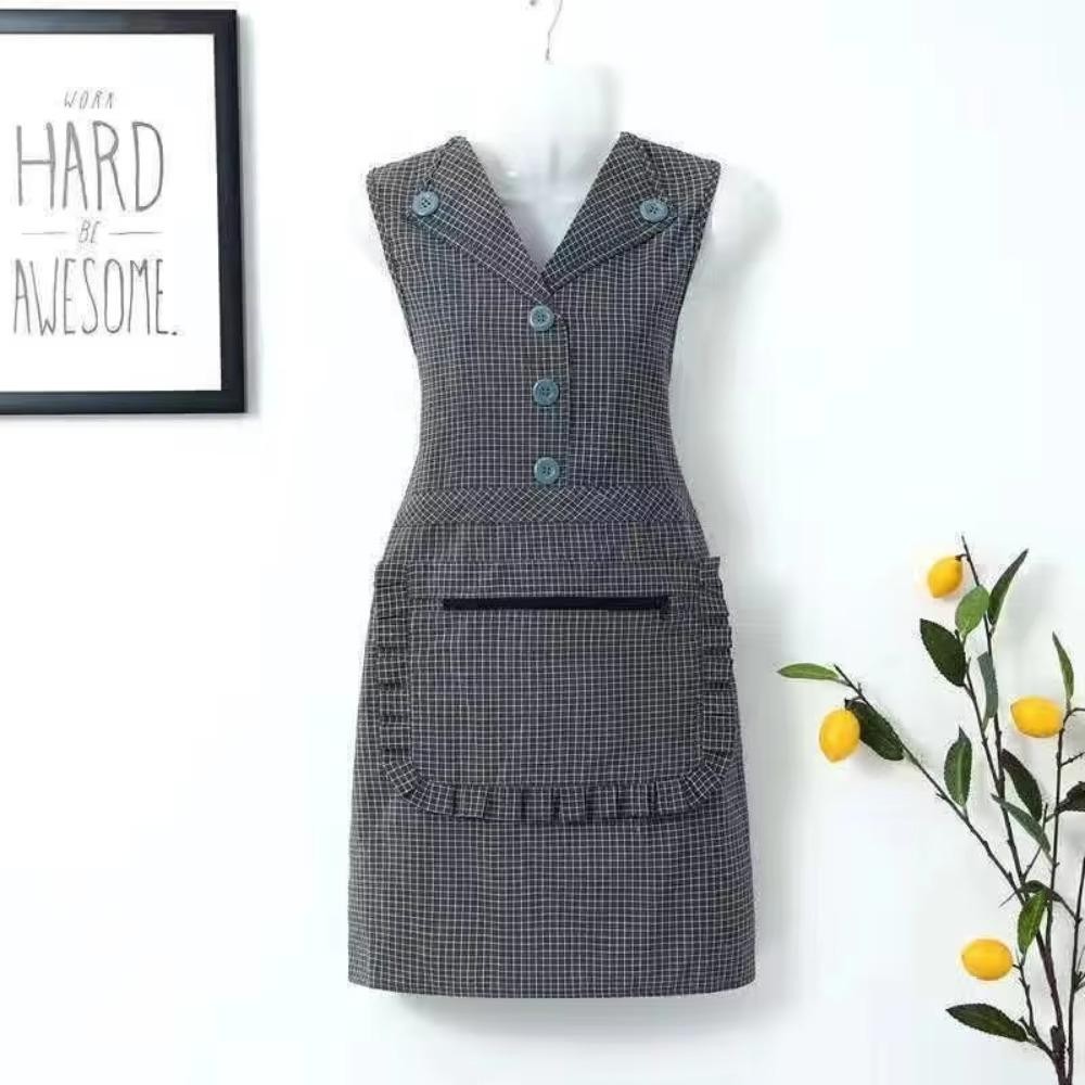 Quillan เสื้อกั๊กผ้ากันเปื้อนปก,ลายสก๊อตขนาดเล็กกันน้ํามันผ้ากันเปื้อนทําอาหาร,น่ารักผ้าฝ้ายกันเพรียงกระโปรงสไตล์แขนกุดผ้ากันเปื้อนบ้าน - รูปที่ 5