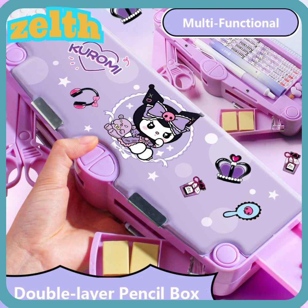 กล่องปากกา ZELTH, ดินสอล็อคตัวเองพลาสติก, กล่องดินสอกลไกสองชั้น Kuromi/Melody สําหรับเด็กผู้ชาย/หญิง
