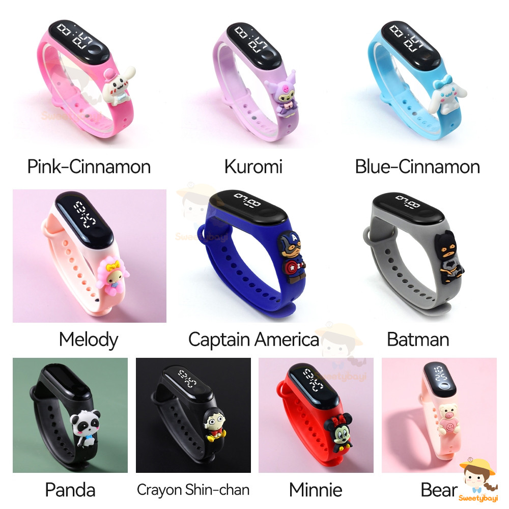 SWEETYBAYI นาฬิกาเด็ก นาฬิกาข้อมือดิจิทัล LED กันน้ํา ลายการ์ตูนน่ารัก