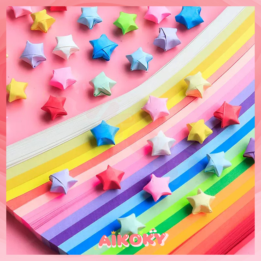 AIKOKY กระดาษสี ของเล่น DIY กระดาษพับดาวเรืองแสง หลากสีสัน สําหรับตกแต่งงานหัตถกรรม DIY