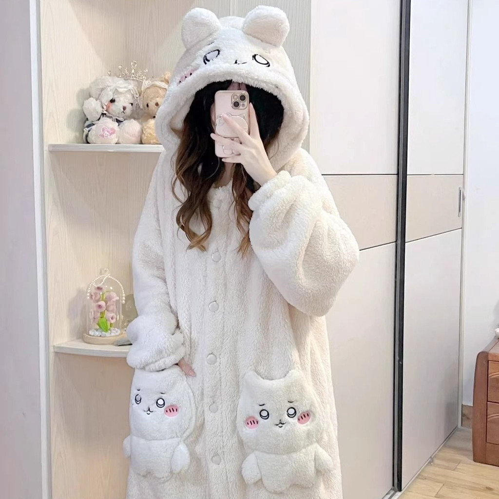 Chiikawa ชุดนอนผ้ากํามะหยี่ Nightgown Winter Homewear