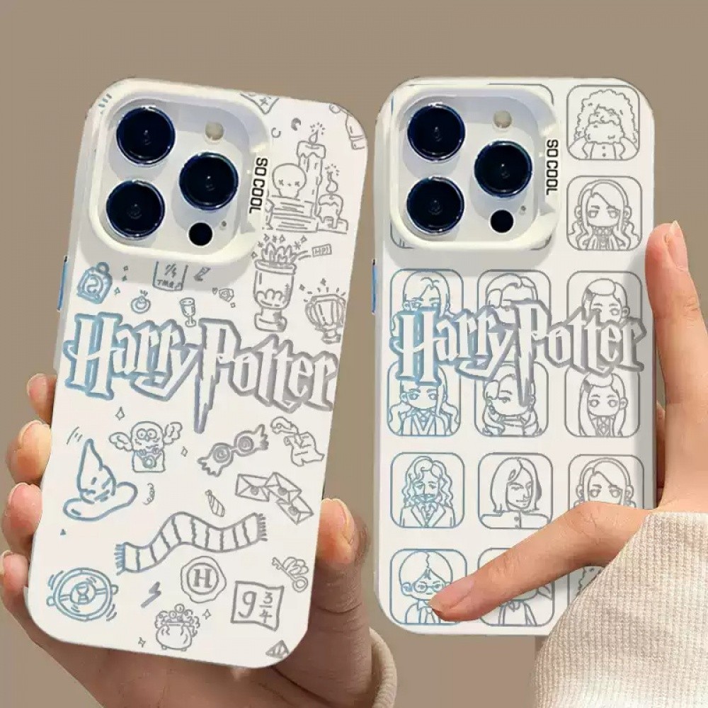 แฟชั่น Harry Potter Line Drawings เคสโทรศัพท์สําหรับ iPhone 11/16 ยี่ห้อโทรศัพท์มือถือกรณี iPhone 12/13/14 15pro max IMD สีสันเงินขนาดใหญ่หลุม anti-fall กันกระแทกป้องกันกรณี