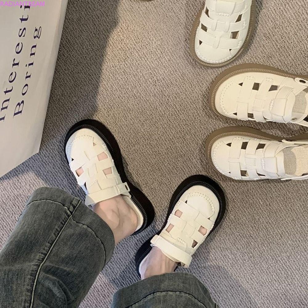 Radiantbeam รองเท้าแตะแบบคลุมนิ้วเท้า, PU Waved Sweet Roman Sandal, สบาย Gladiator รองเท้าลําลองเพิ่มรองเท้าแตะผู้หญิงฤดูใบไม้ร่วง