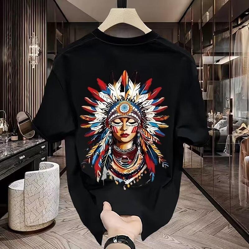 【จัดส่งตลอด 24 ชั่วโมง】 เสื้อยืดโอเวอร์ไซส์ คอกลม ผ้าฝ้ายแท้ ไม่หดตัว สวมใส่สบาย ไม่จำกัดเพศ ภาพพิมพ์ "สาวมายัน"