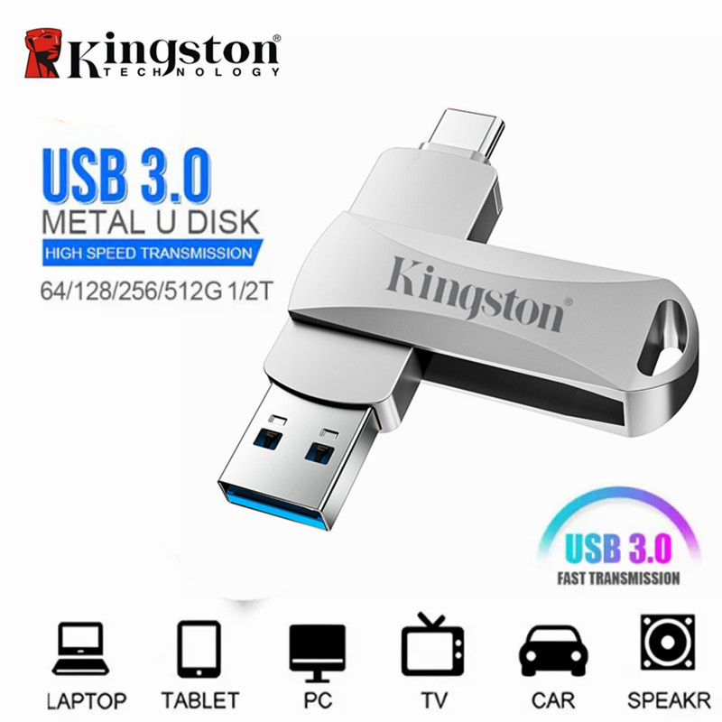 Kingston 2TB 2-in-1 Type-C OTG USB แฟลชไดรฟ์ 1TB Memory Stick สําหรับ Android PC Micro USB แฟลชไดรฟ์
