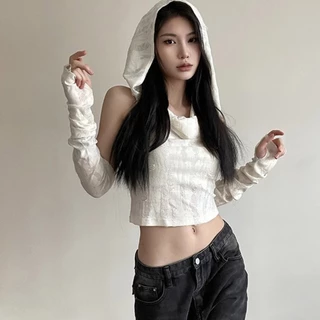 (พร้อมที่จะจัดส่งในกรุงเทพ) สไตล์ผู้หญิงใหม่ สไตล์อเมริกัน การออกแบบรู เสื้อยืดมีฮู้ดฤดูร้อน-Z290