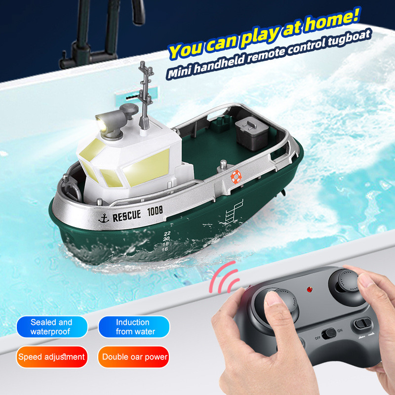 เรือ RC ขนาดเล็ก ของเล่นไฟฟ้าสำหรับเด็ก รีโมตคอนโทรลไร้สาย 2.4G ชาร์จไฟได้ ของขวัญสำหรับเด็กผู้ชาย เ