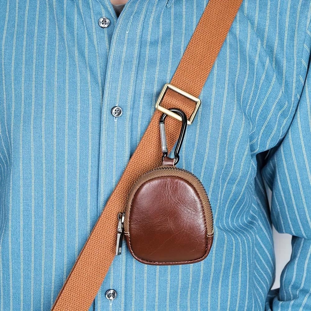 Wellnessspot Elliptical Zipper Pouch, Mini Retro Oil Wax PU Wallet, Key Ring Zipper Anti-loss Waterproof Mens Coin Purse ทุกวัน