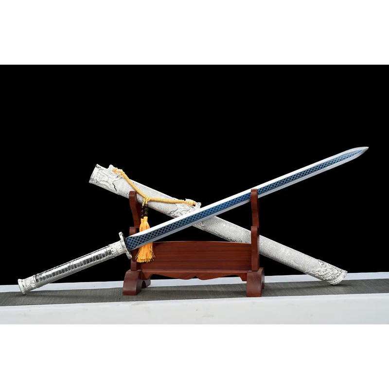 110cm Medieval Fierce Steel grilled Blue Excalibur Magic Sword Knight Saber True Steel Sword Legend 