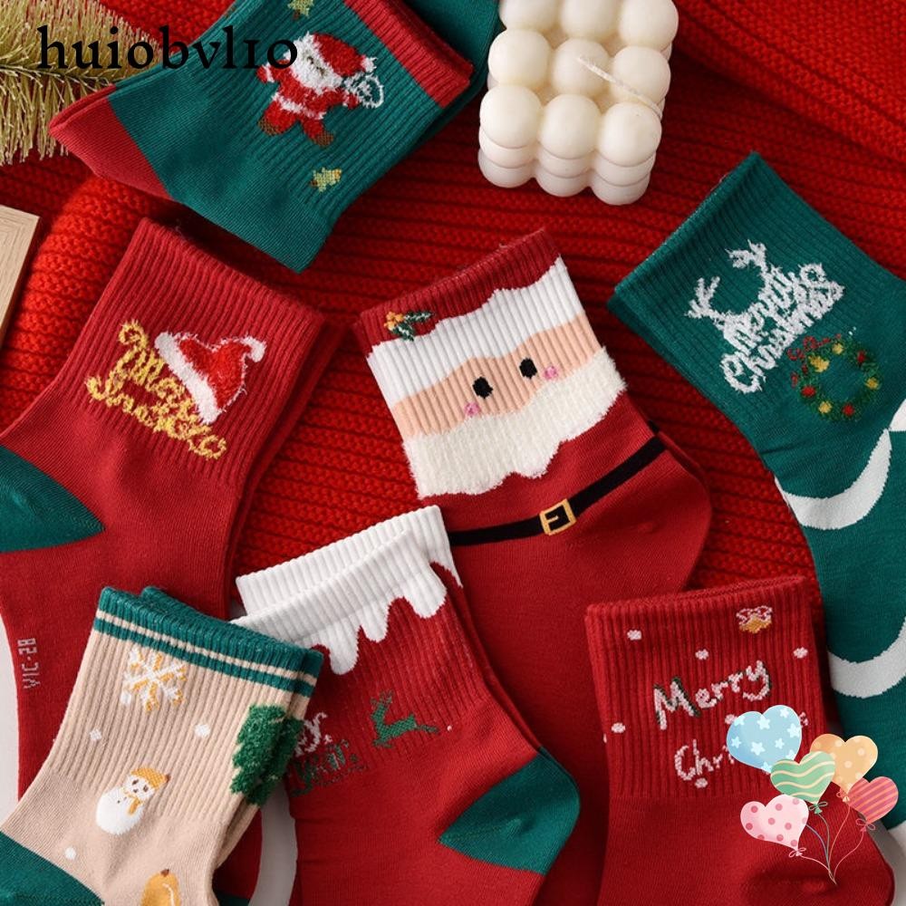 Huiobvl10 5 คู่/ล็อตถุงเท้าคริสต์มาส, Elk Snowman ถุงเท้ากลางหลอด, Creative Santa Claus ผ้าฝ้ายคริสต์มาสของขวัญถุงเท้าฤดูหนาวฤดูหนาวฤดูหนาว