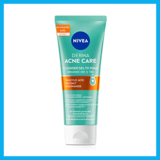 NIVEA Derma Acne Care Cleanser Gel To Foam 90ml ผลิตภัณฑ์ทำความสะอาดผิวหน้า สูตรอ่อนโยนสำหรับคน ผิวเป็นสิวง่าย.