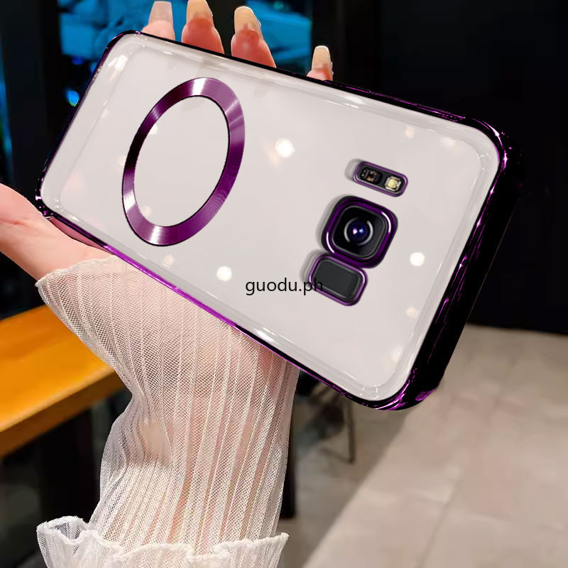 ปลอก samsung s8 plus samsung s8 เคสโทรศัพท์ Soft gold edge กันชนโปร่งใสพร้อมแหวนดูดแม่เหล็กโช้คอัพป้องกัน