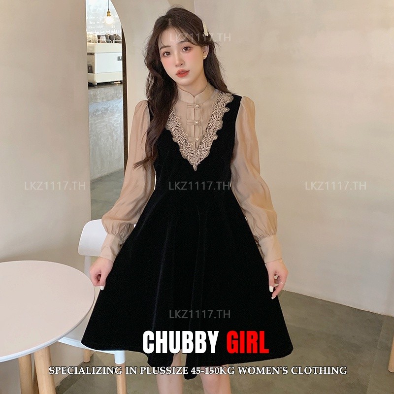 Plus size เสื้อผ้าสาวอวบ เดรสสาวอวบอ้วน ไซส์ใหญ่ ผู้หญิง ชุดออกงาน ทรงหลวม แขนยาว คอเต่า ฤดูใบไม้ร่วง สไตล์เกาหลีแฟชั่น