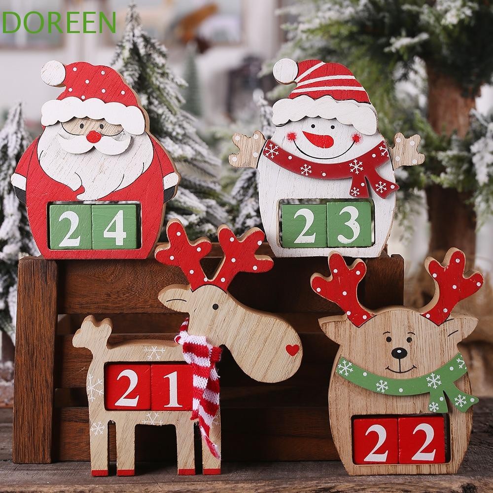 Doreen Elk Advent ปฏิทิน, ไม้ 3D คริสต์มาสนับถอยหลังปฏิทิน, Xmas Party เค้าโครงตกแต่ง DIY Reusable Christmas Desktop เครื่องประดับ Navidad