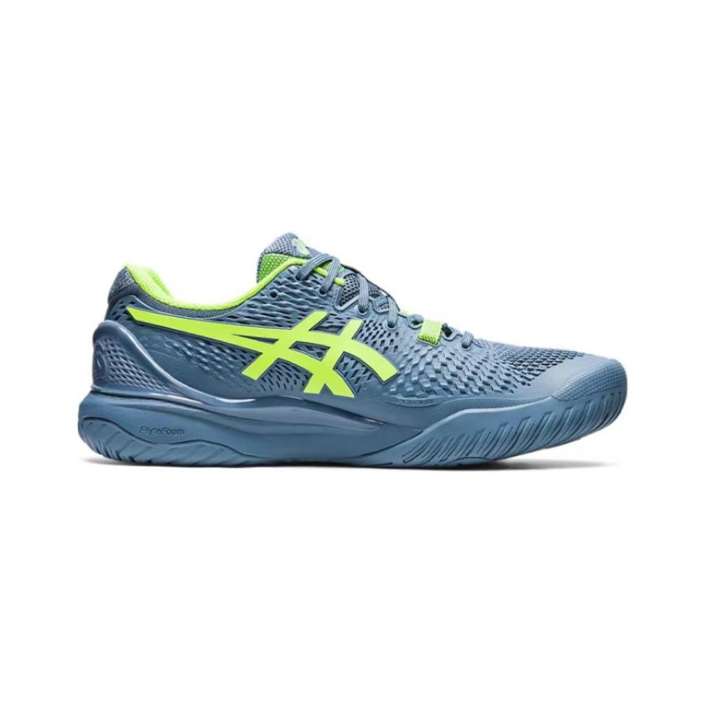 Asics Gel Resolution 9 รองเท้าเทนนิส Low Cut ทนทานและระบายอากาศได้ของผู้ชายสีน้ําเงินเขียว