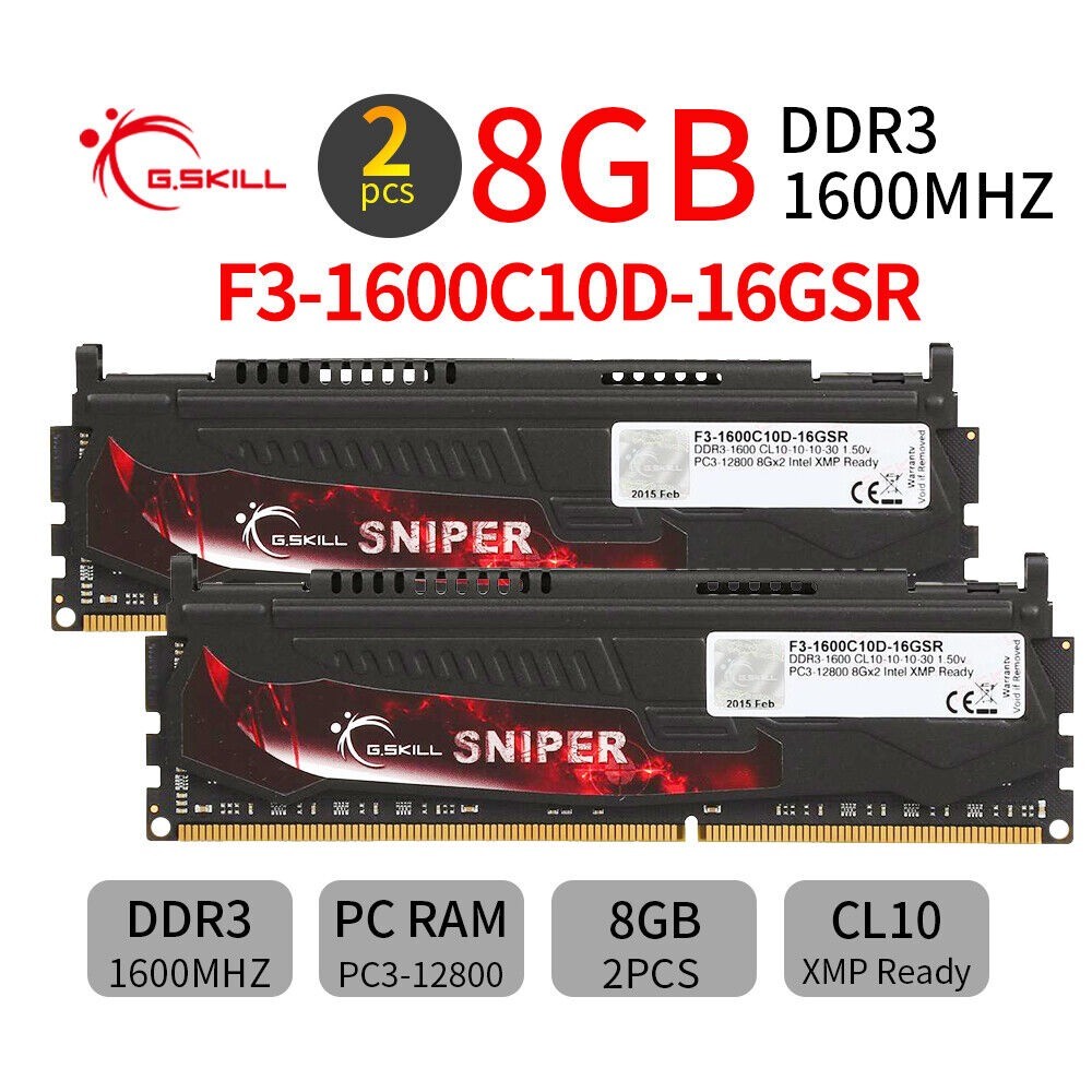 สําหรับ G.SKILL Sniper 16GB (2x 8GB) DDR3 1600MHz PC3-12800U 240Pin หน่วยความจําพีซีเดสก์ท็อป RAM ZY