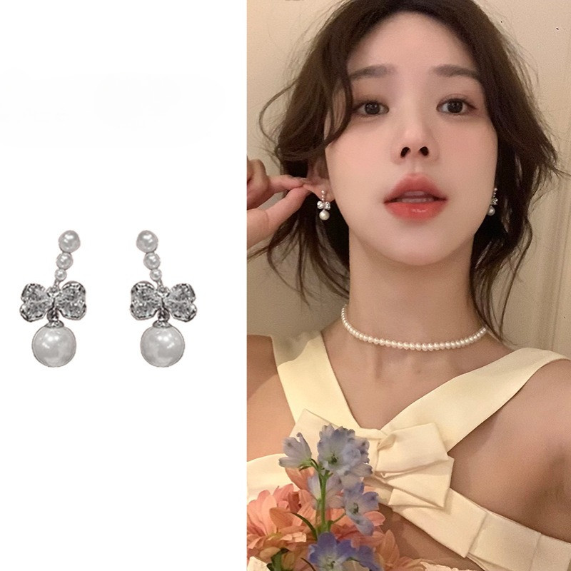 Elegant ผู้หญิงสาว Silver Bling bowknot ต่างหู PIercing ต่างหูอุปกรณ์เสริม