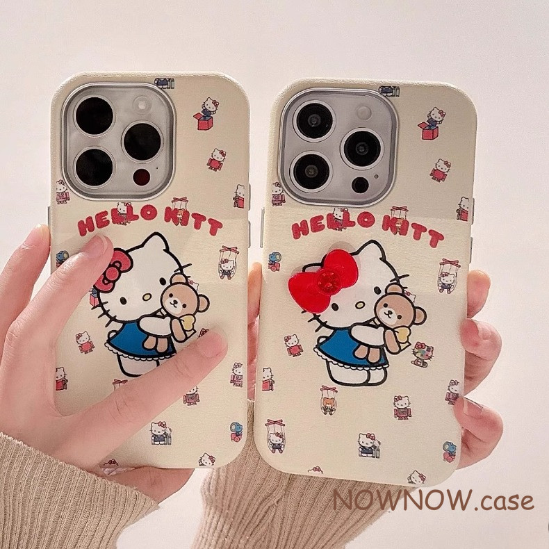 Iphone 16 15 14 13 12 11 Pro Max X XR XS Max 7 8 Plus INS น่ารัก HelloKittydiy สีขาวเพชรโบว์เคสโทรศัพท์ปกอ่อน