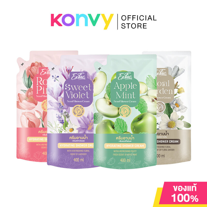 EXFAC Rose Pink Scent Shower Cream Refill 400ml เอ็กซ์แฟค ผลิตภัณฑ์ครีมอาบน้ำทำความสะอาดผิวกาย.